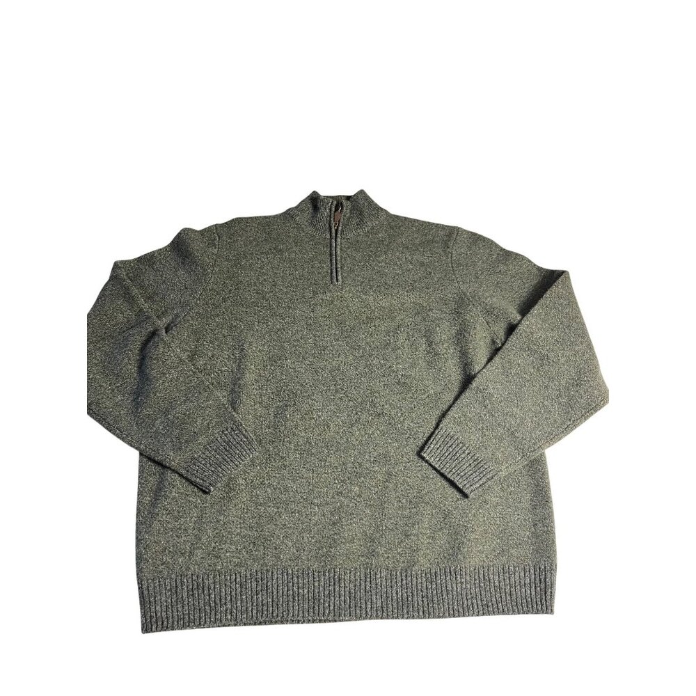 Brooks Brothers L Lambswool half-zip green heathered Sweater made in Hong Kong